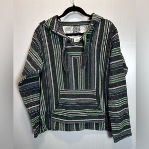 Original Senor Lopez Green & Black Striped Baja Mexican Hoodie Adult Medium